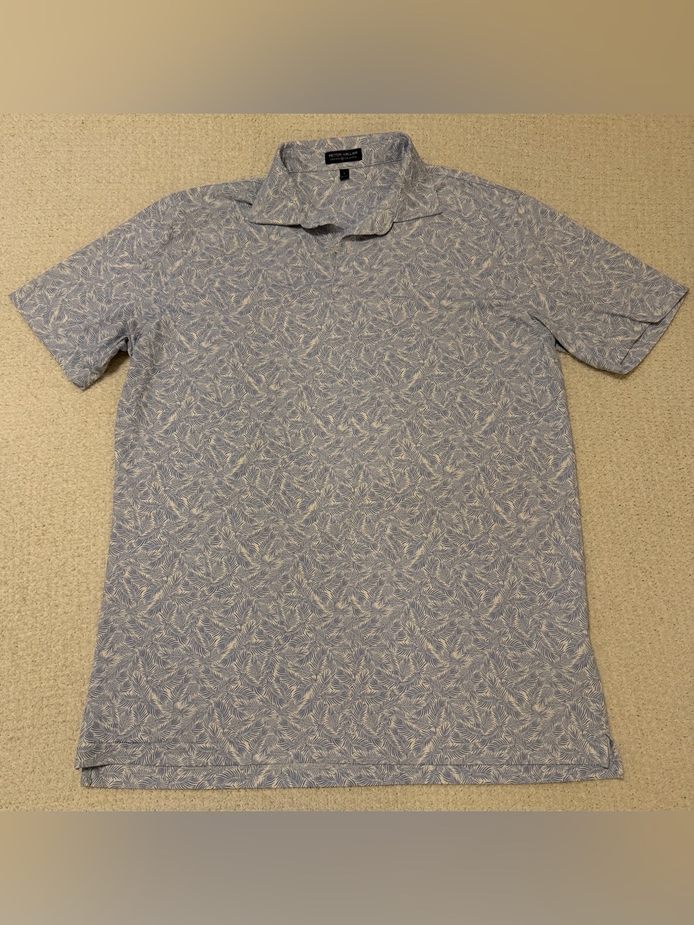 Peter Millar Crown Crafted Polo Size L Palm Leaf Print Blue Golf Shirt